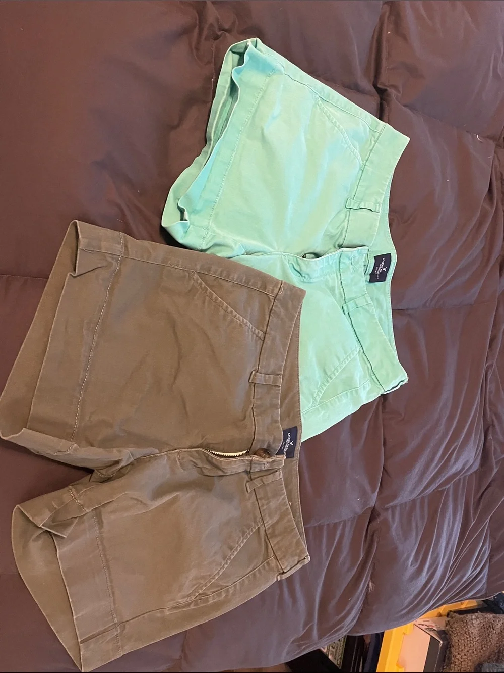 American Eagle Pair of Casual Midi Cotton Shorts in Aqua and Army Green